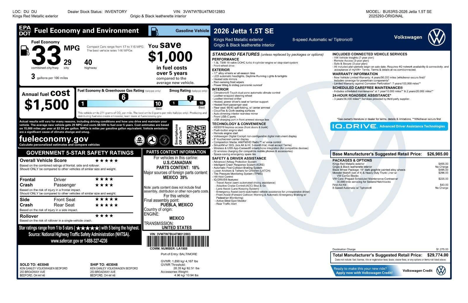 Certified Used 2026 Kings Red Metallic Volkswagen SE image 43