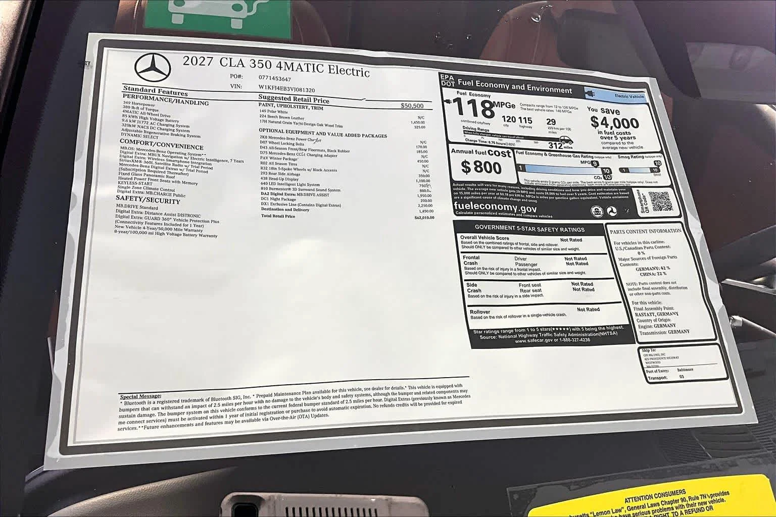 New 2027 Polar White Mercedes-Benz CLA 350 Electric image 18