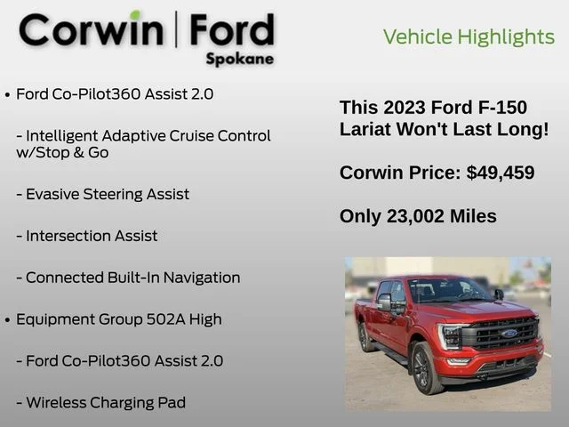 Certified Used 2023 Hot Pepper Red Metallic Tinted Clearcoat Ford Lariat image 7
