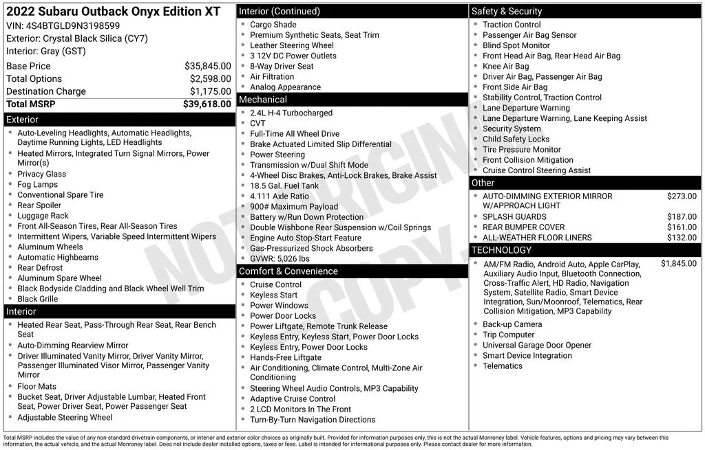 Used 2022 Black Subaru Onyx Edition XT image 2