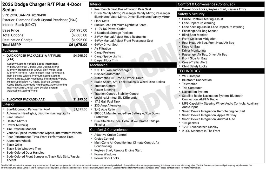 New 2026 Diamond Black Crystal Pearlcoat Dodge R/T Plus image 4