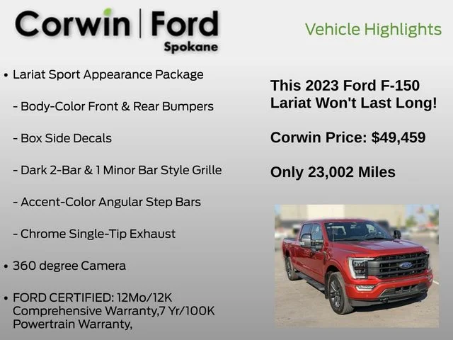 Certified Used 2023 Hot Pepper Red Metallic Tinted Clearcoat Ford Lariat image 25