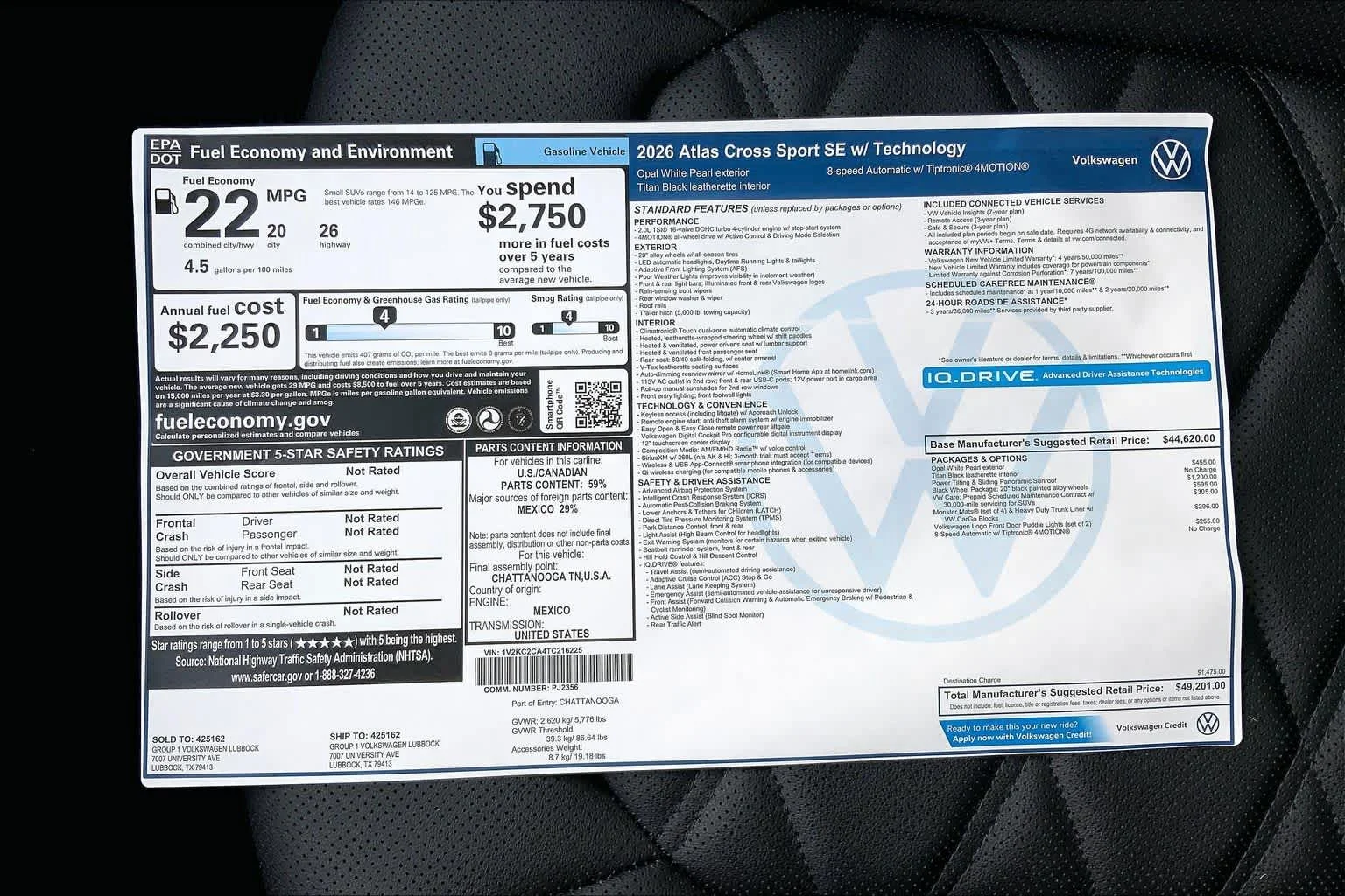 New 2026 Opal White Pearl Volkswagen 2.0T SE w/Technology image 22