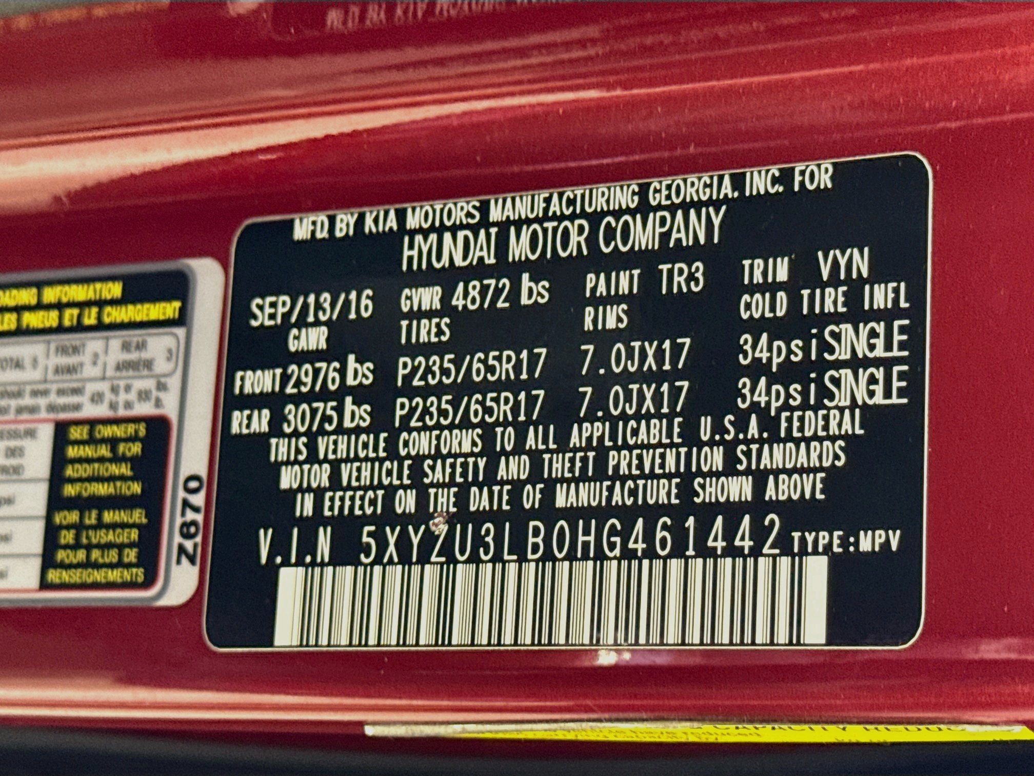 Used 2017 Serrano Red Hyundai 2.4L image 30