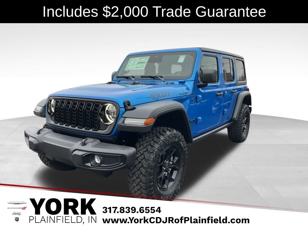 Hydro Blue Pearl-Coat Exterior Paint 2026 Jeep Wrangler Willys 4-Door 4WD SUV / Crossover Four-Wheel Drive