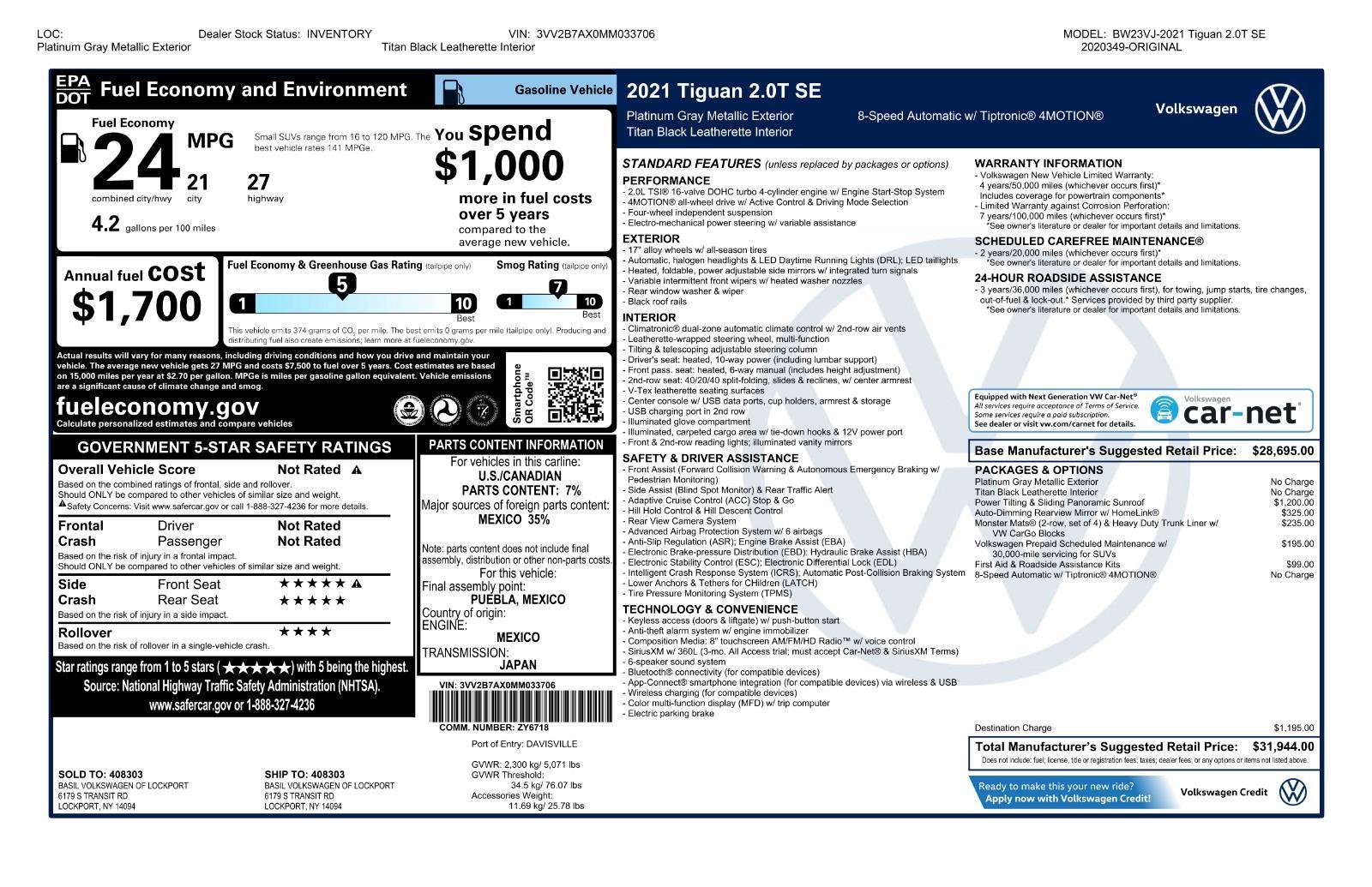 Used 2021 Platinum Gray Metallic Volkswagen SE image 46