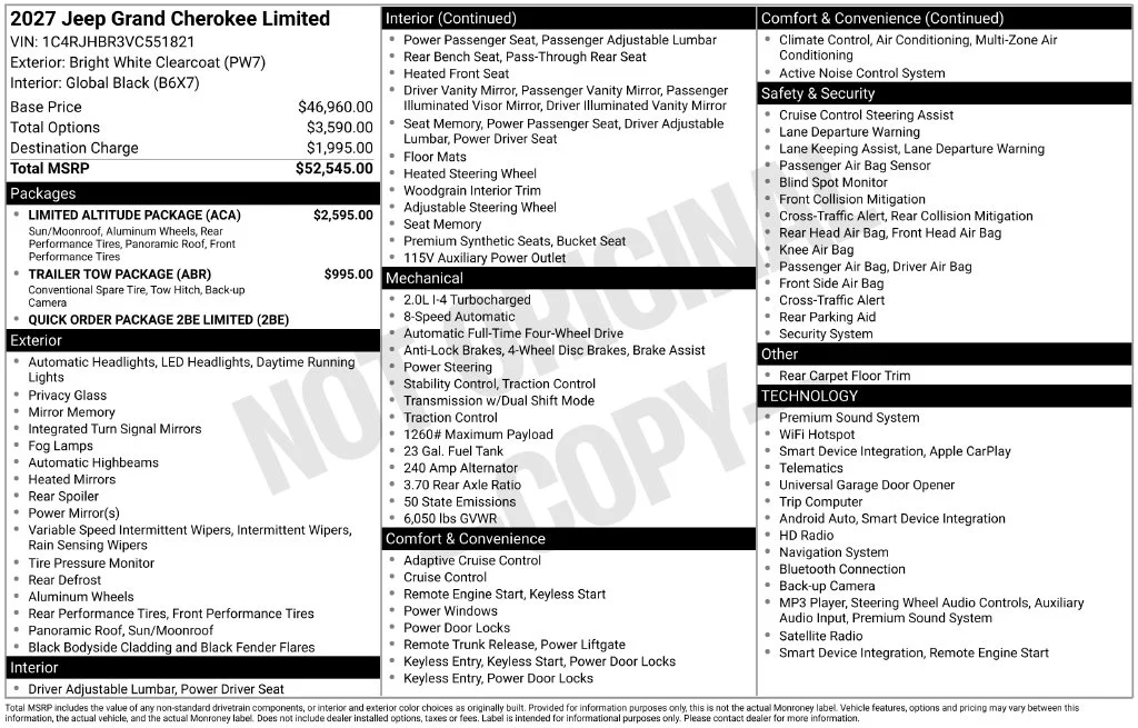 New 2027 Bright White Clear-Coat Paint Jeep Limited image 4