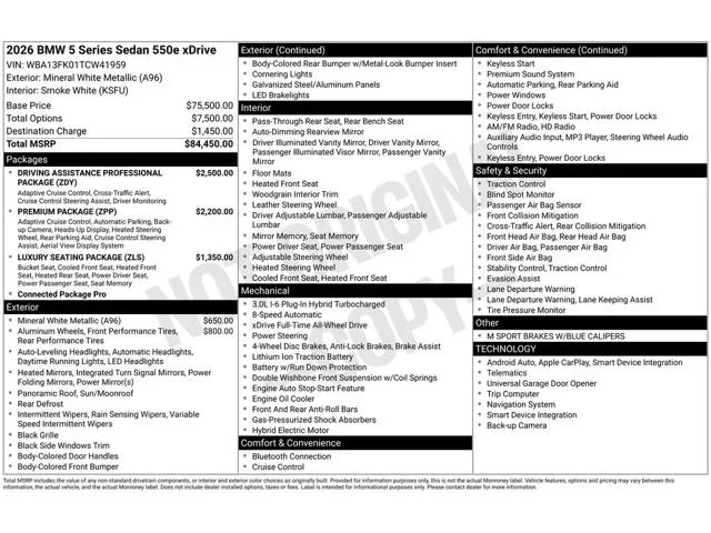 New 2026 Mineral White Metallic BMW 550e xDrive image 2