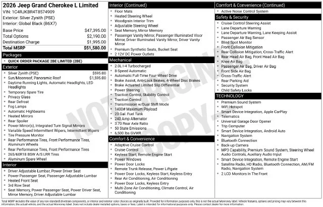 New 2026 Silver Zynith Exterior Paint Jeep Limited image 2