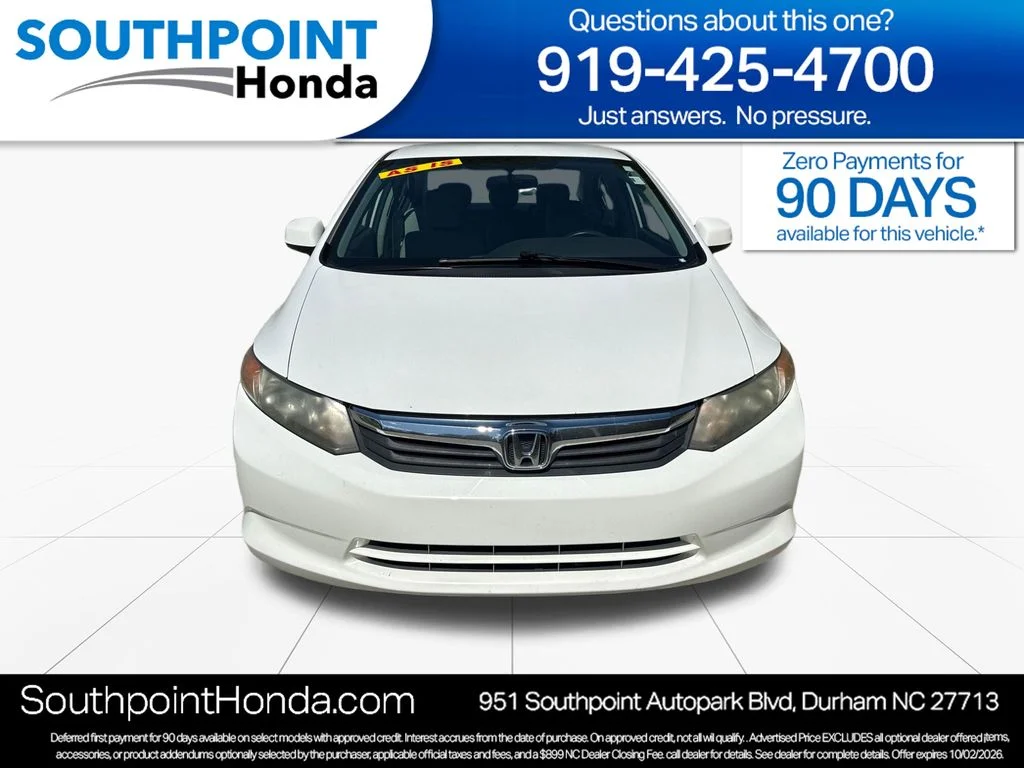 Used 2012 Honda Civic LX with VIN 2HGFB2F54CH328767 for sale in Durham, NC