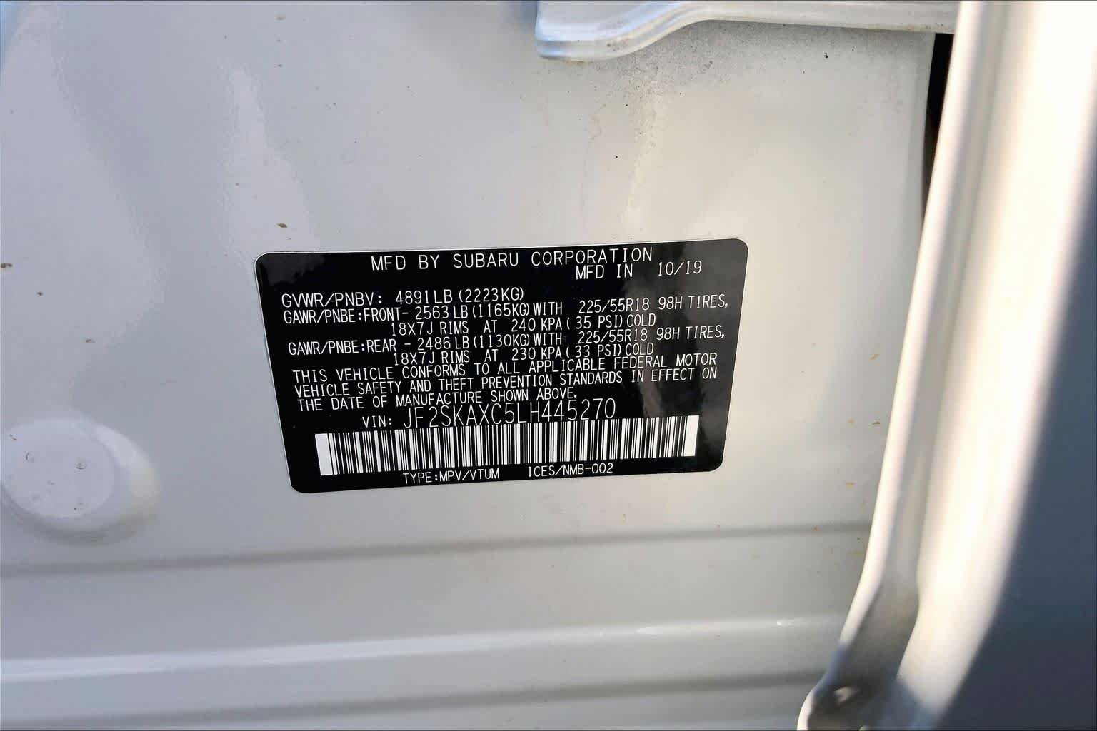 Used 2020 Crystal White Pearl Subaru Touring image 31