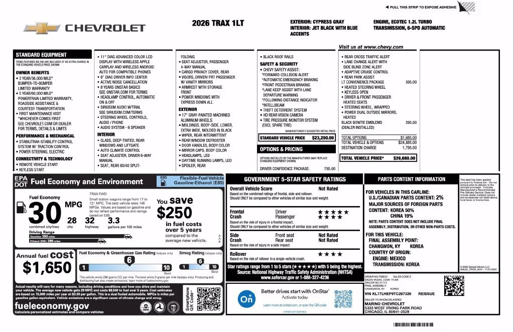 New 2026 Cypress Gray Chevrolet LT image 2