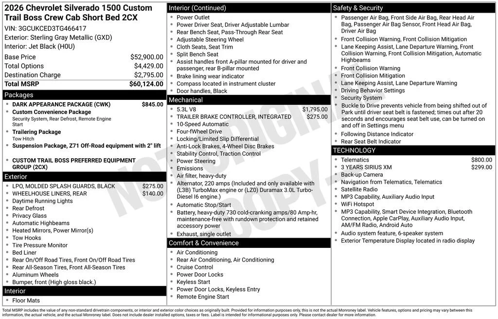 New 2026 Sterling Gray Metallic Chevrolet Custom Trail Boss image 26