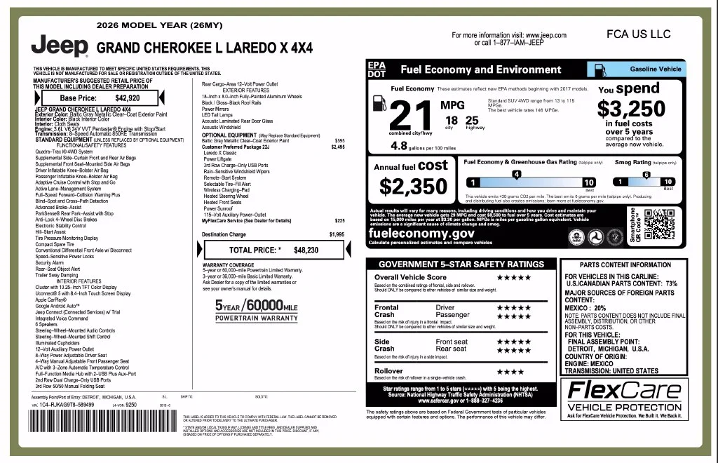 New 2026 Baltic Gray Metallic Clear-Coat Exterior Paint Jeep Laredo X image 2