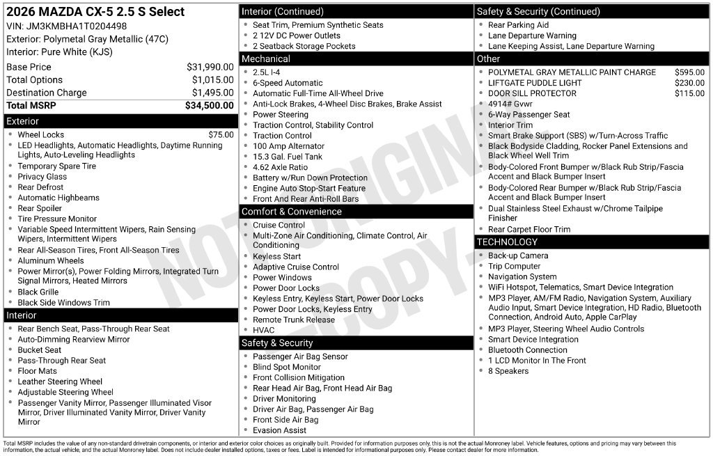 New 2026 Polymetal Gray Metallic Mazda 2.5 S Select AWD image 3
