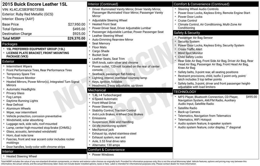 Used 2015 Buick Encore Leather with VIN KL4CJCSB3FB073588 for sale in Whitewater, WI