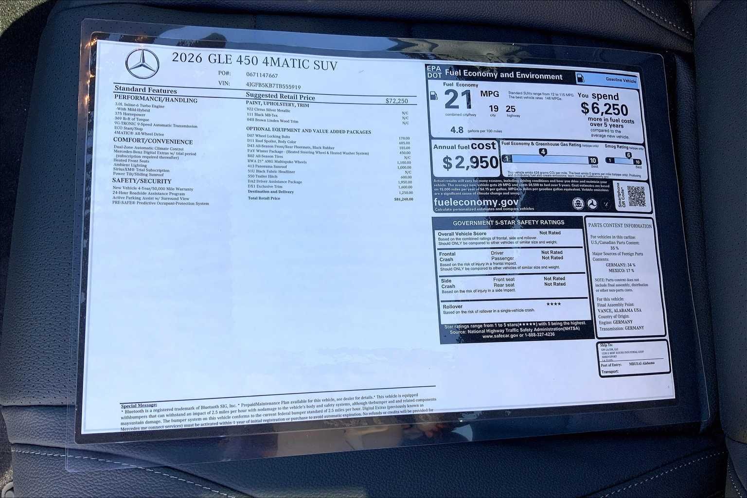 New 2026 Cirrus Silver Metallic Mercedes-Benz GLE 450 image 16