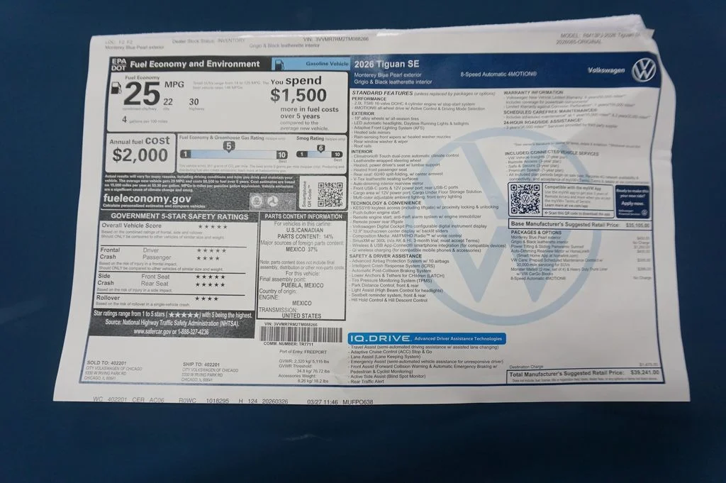New 2026 Monterey Blue Pearl Volkswagen 2.0T SE image 32