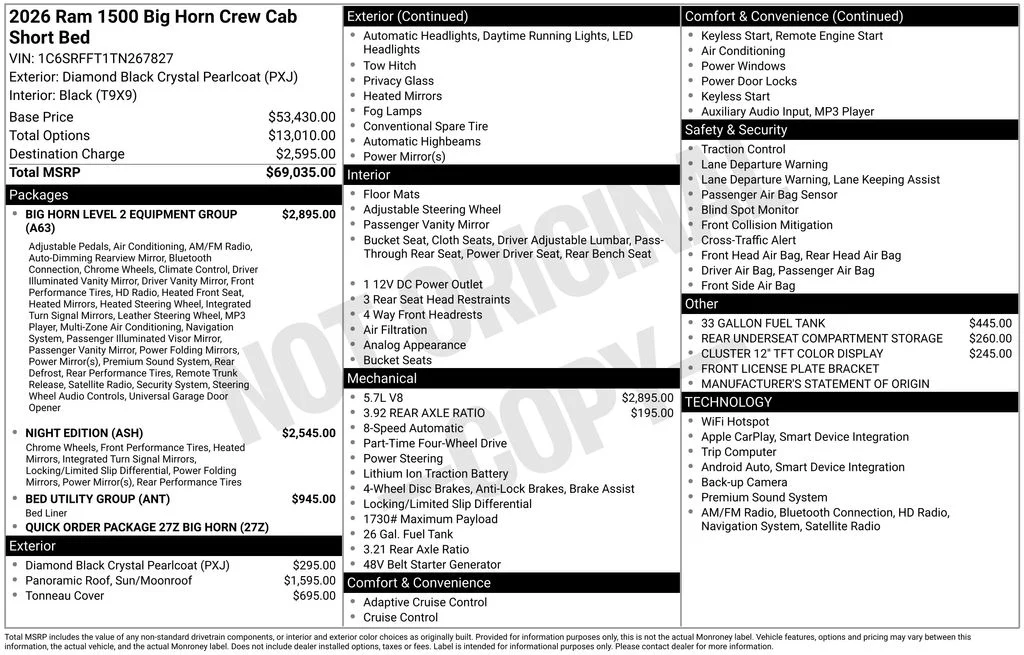 New 2026 Diamond Black Crystal Pearl-Coat Exterior Paint Ram Big Horn/Lone Star image 7