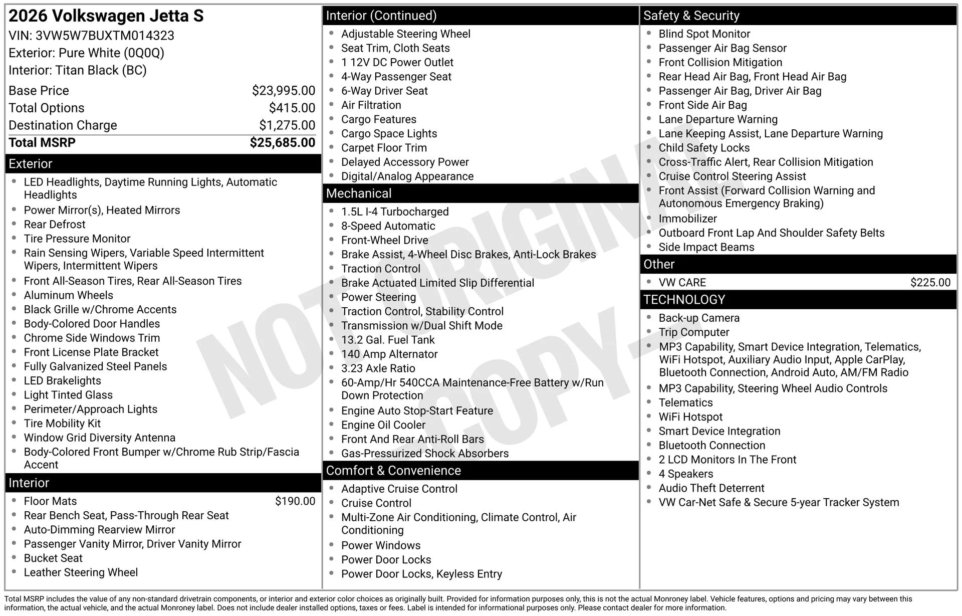 Certified Used 2026 White Volkswagen 1.5T S image 2