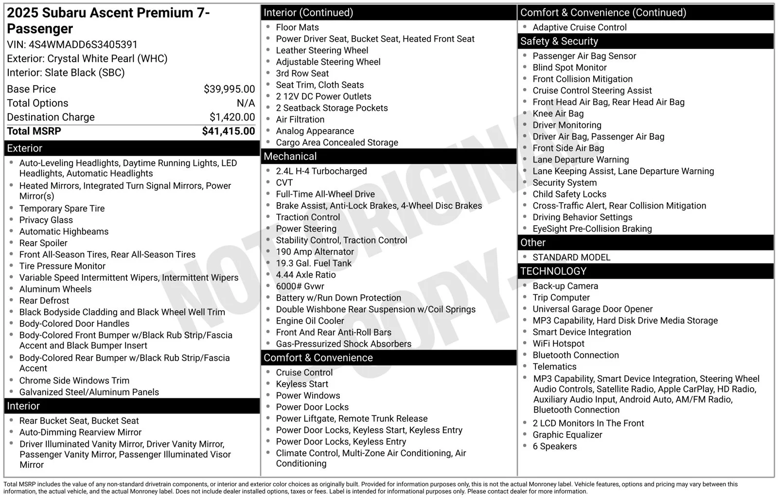 Used 2025 Crystal White Pearl Subaru Premium image 2