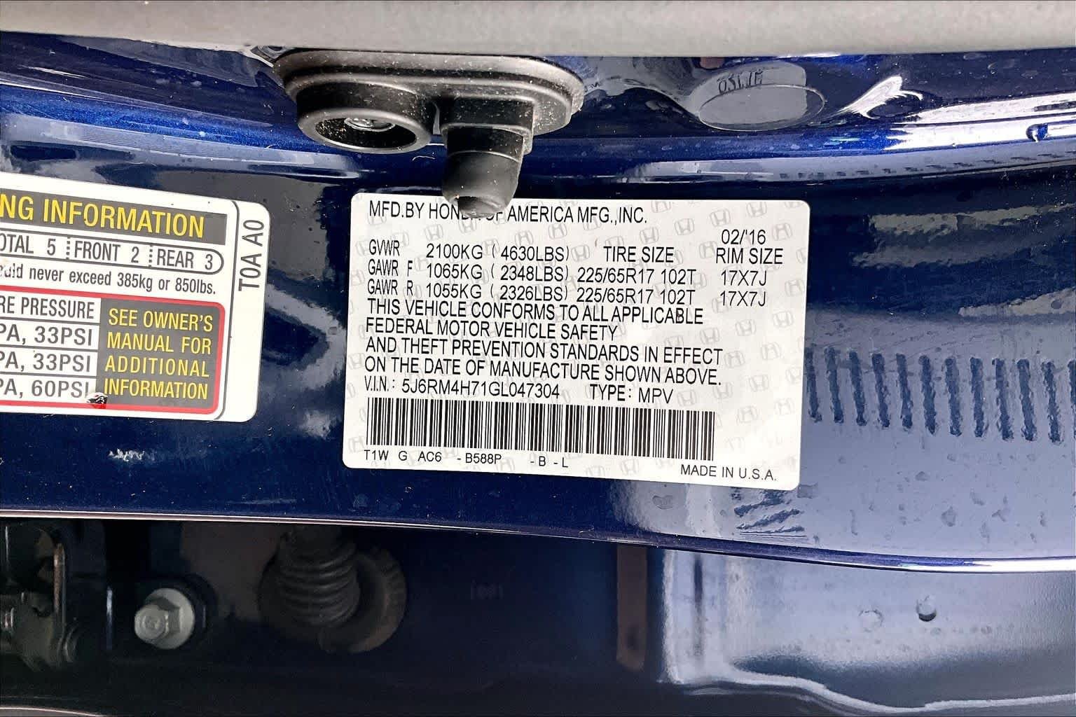Used 2016 Obsidian Blue Pearl Honda EX-L image 35