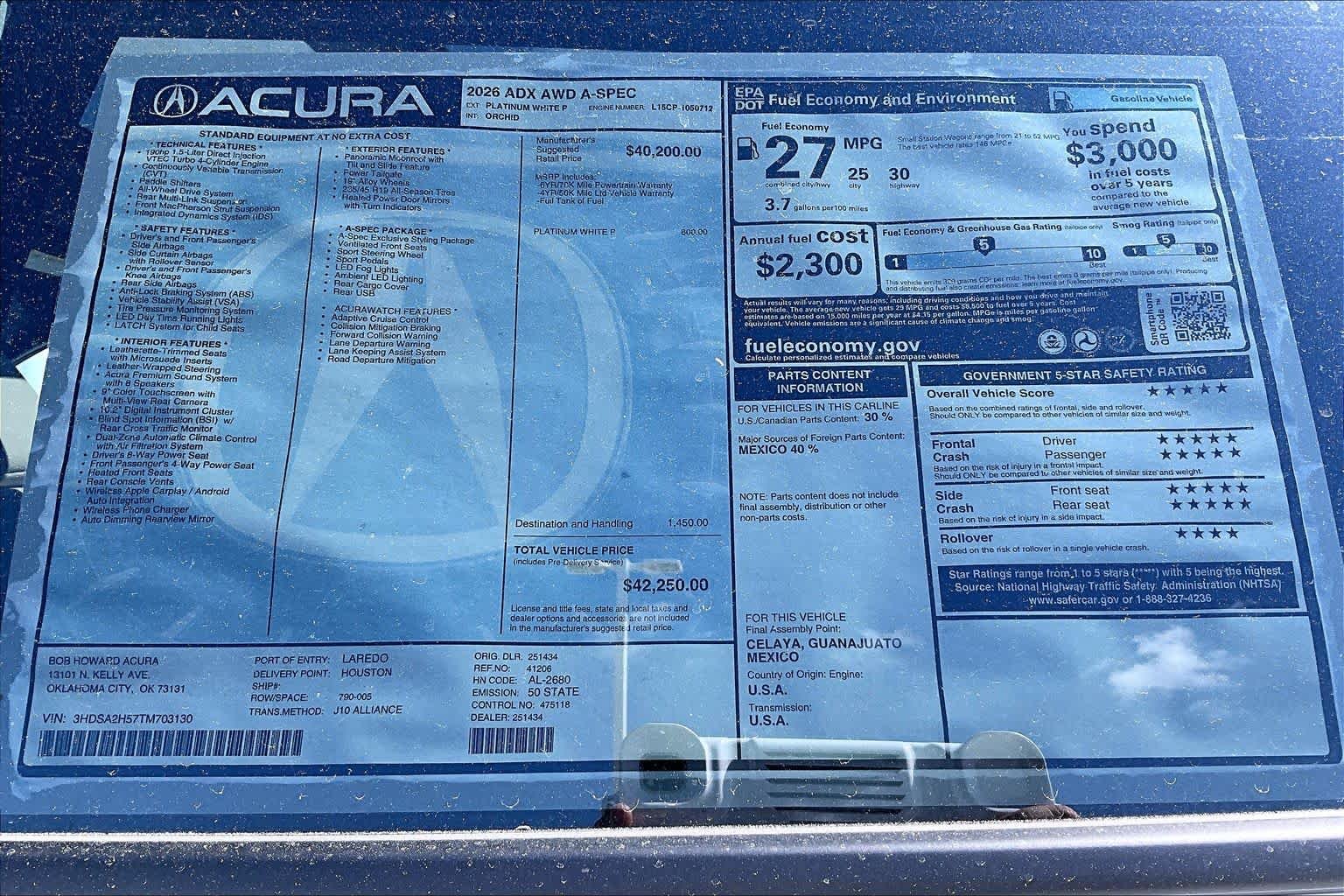 Used 2026 Platinum White Pearl Acura w/A-Spec Package image 20