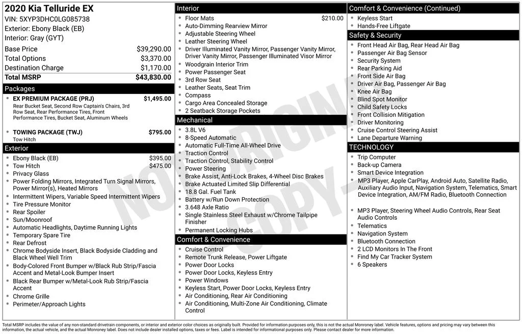 Used 2020 Black Kia EX image 3
