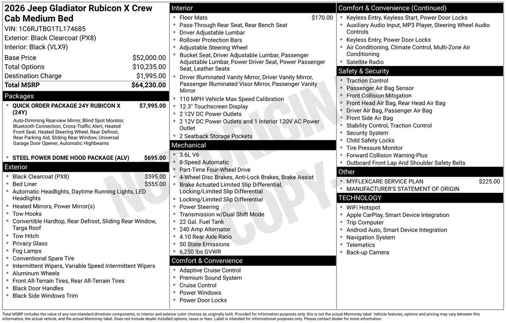 New 2026 Black Clear-Coat Exterior Paint Jeep Rubicon X image 9