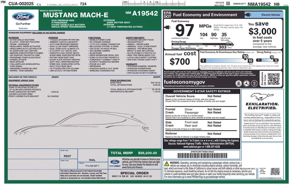 Used 2022 Ford Mustang Mach-E Premium RWD with VIN 3FMTK3R77NMA19542 for sale in Redlands, CA