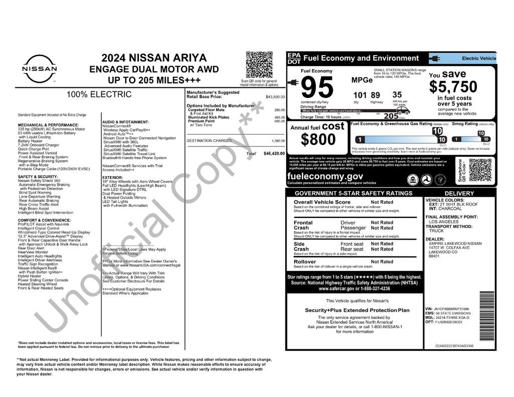 Used 2024 Nissan ARIYA Engage with VIN JN1CF0BB5RM731686 for sale in Olympia, WA