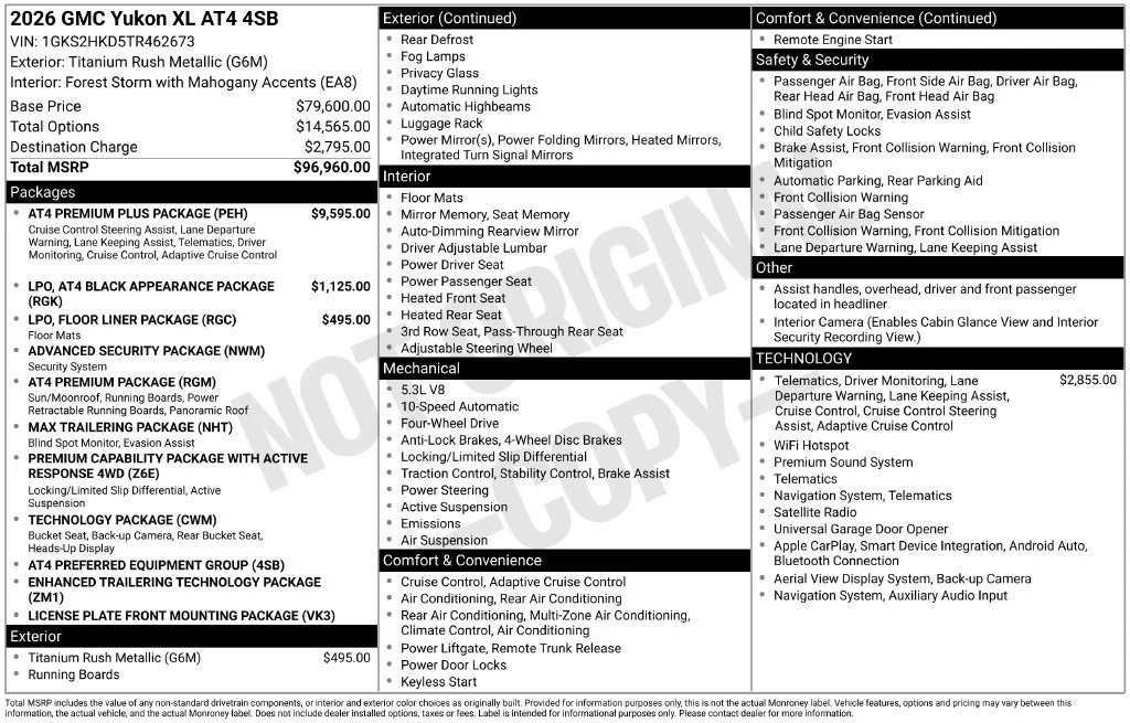 New 2026 GMC Yukon XL AT4, photo 49