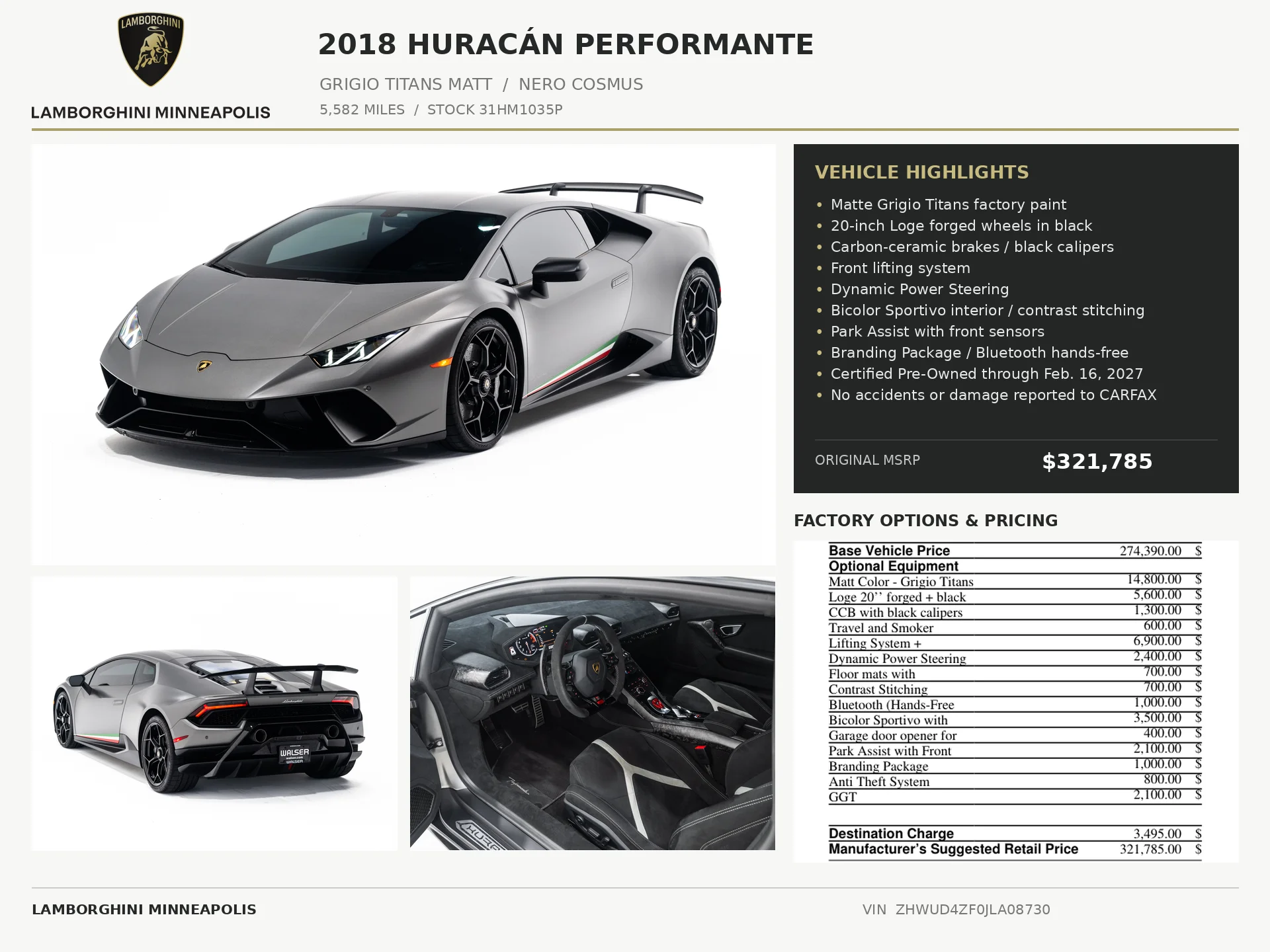 Used 2018 Grigio Titans Matt - AD PERSONAM Lamborghini Performante image 2