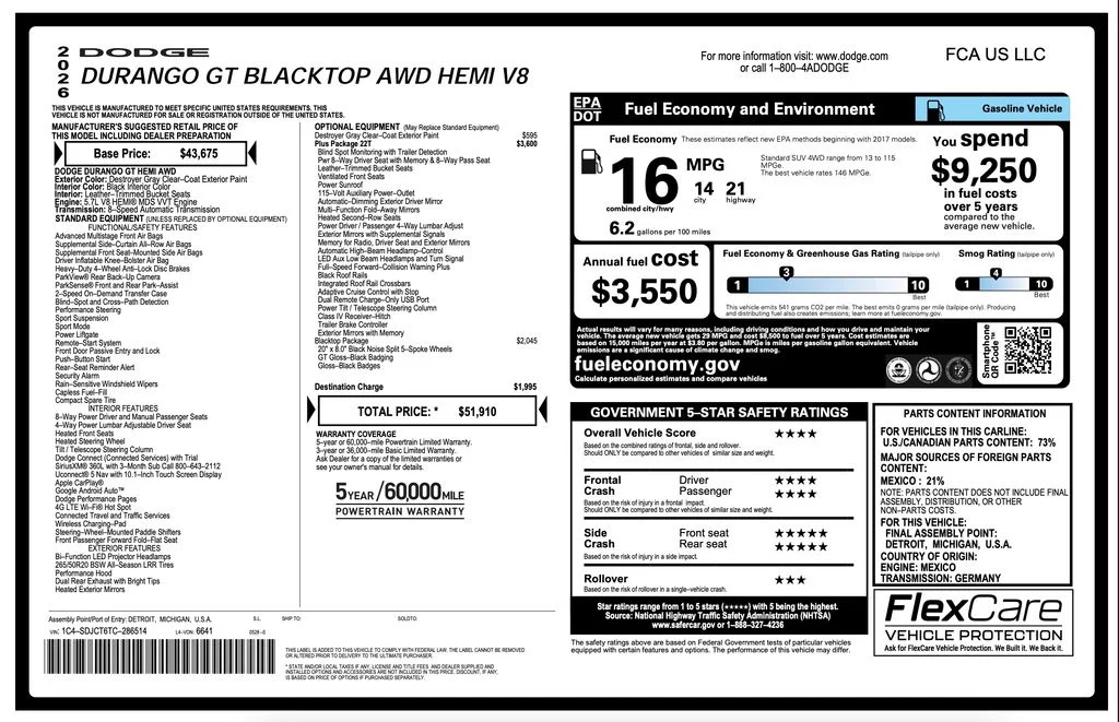 New 2026 Destroyer Gray Clear-Coat Exterior Paint Dodge GT Plus HEMI V8 image 2