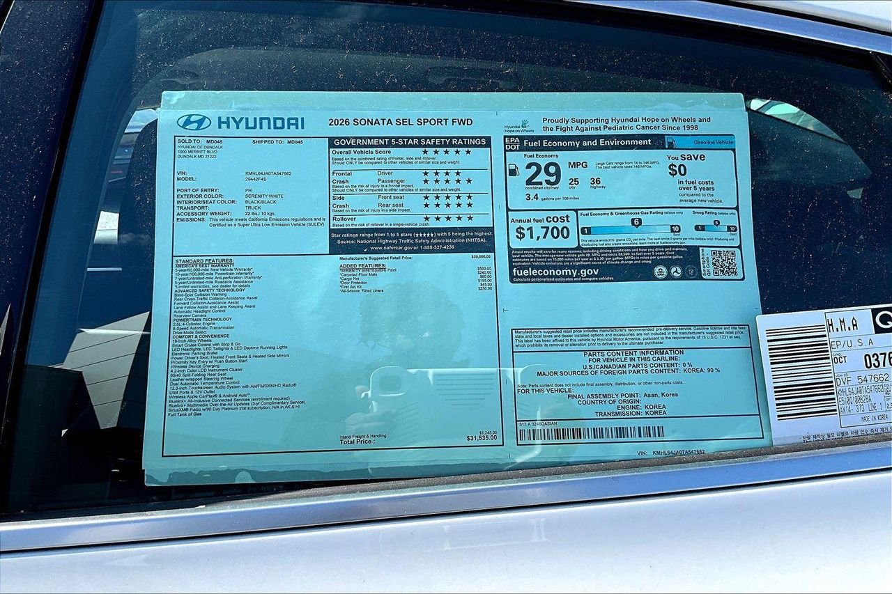 New 2026 White Hyundai SEL Sport image 32