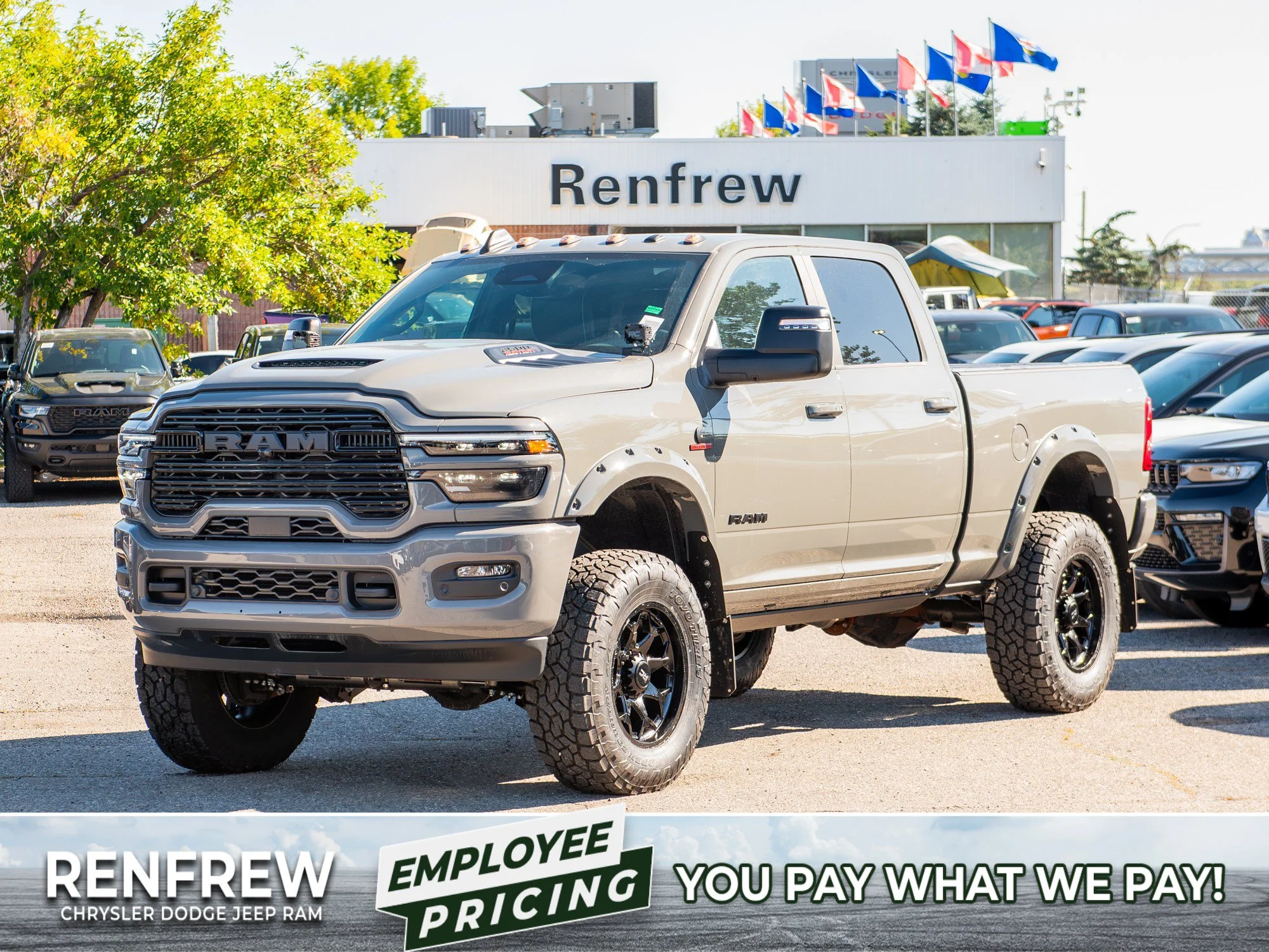 New 2026 Grey RAM Laramie Night* Crew Cab 4x4, 5 Inch Lift, 37 Inch Toyos, Rough Country Wheels, Pwr Running Boards image 1