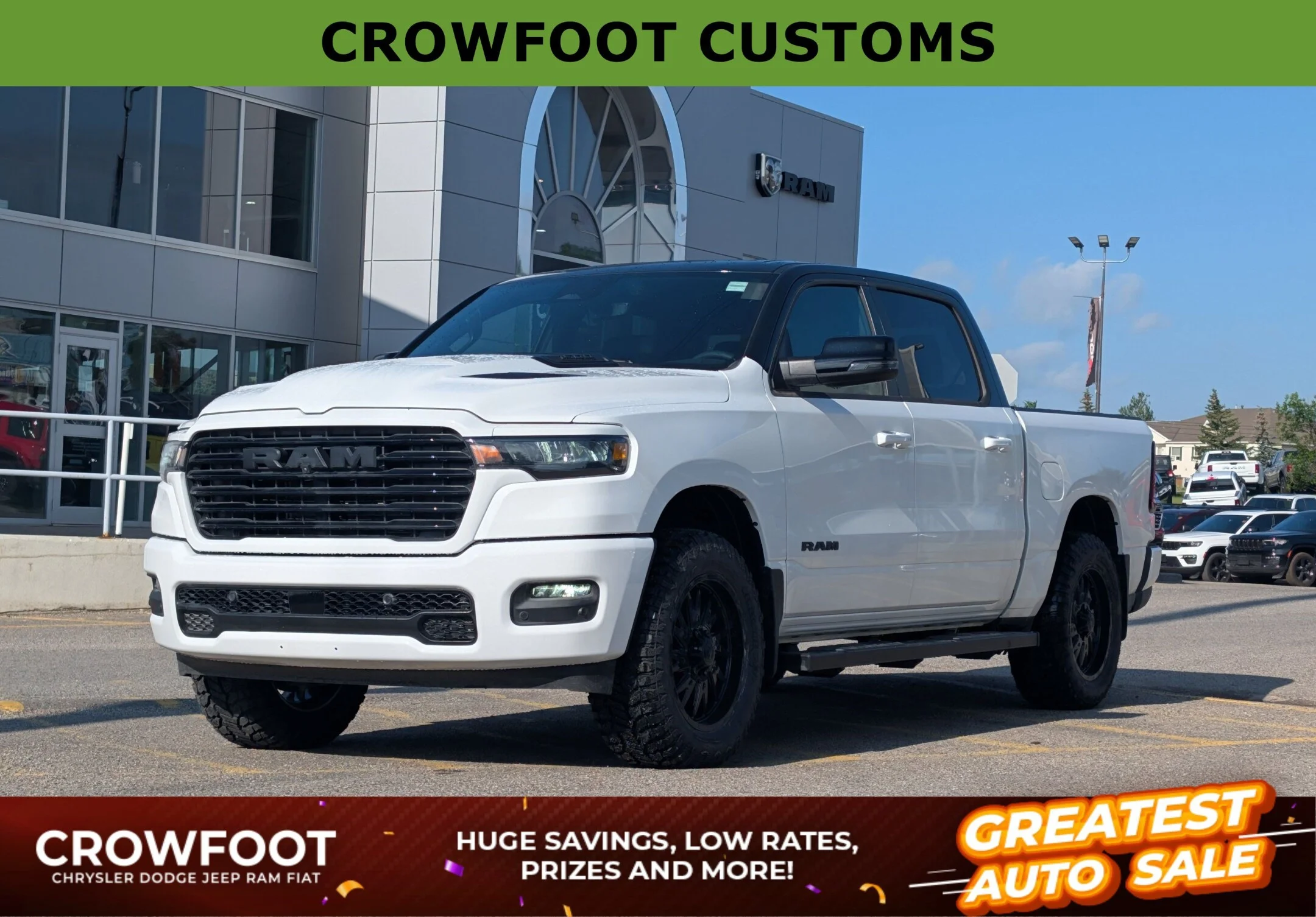 New 2026 White RAM Sport - - 2in Level Kit - Radar Renegade RT Tires - Tonneau Cover - Pano Sunroof & More! image 1
