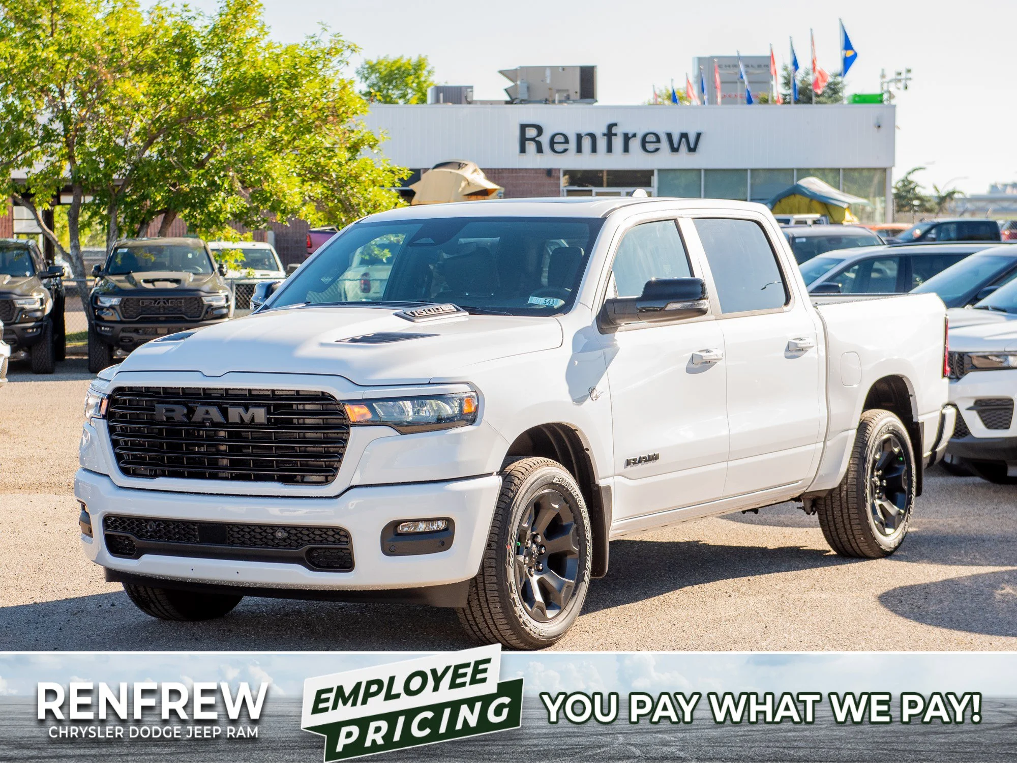 New 2026 White RAM Sport* Crew Cab 4x4, 5.7L HEMI V8, Panoramic Sunroof, 3.92 Rear Axle image 1
