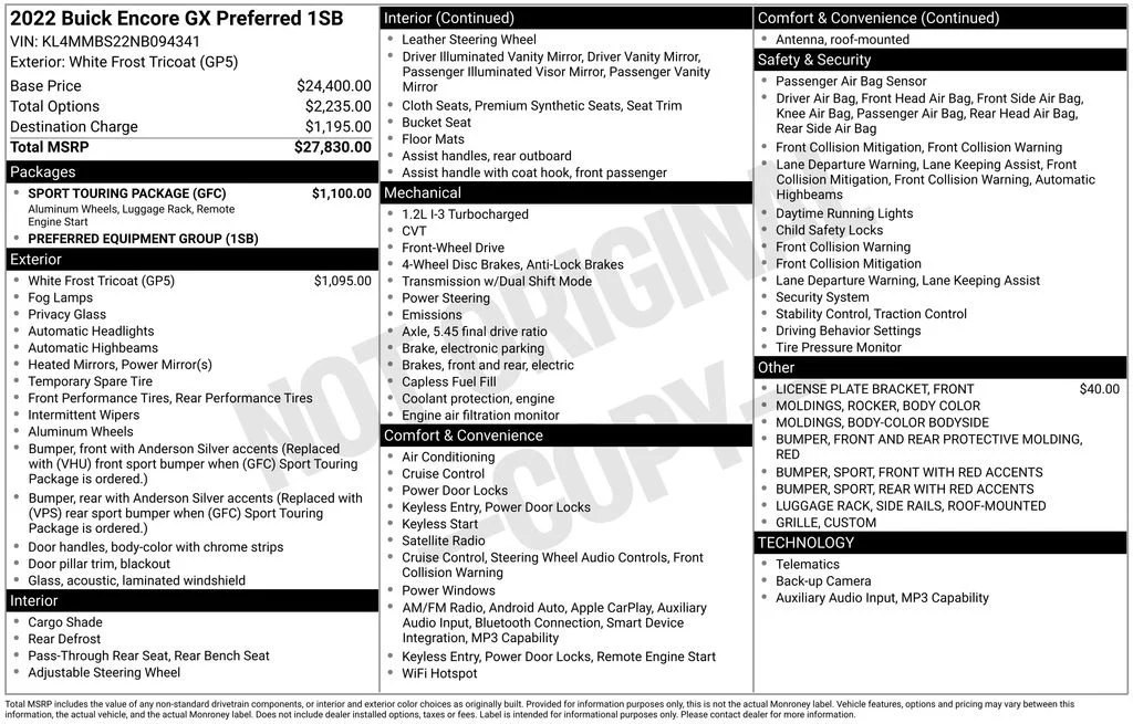 Certified 2022 Buick Encore GX Preferred with VIN KL4MMBS22NB094341 for sale in Orfordville, WI