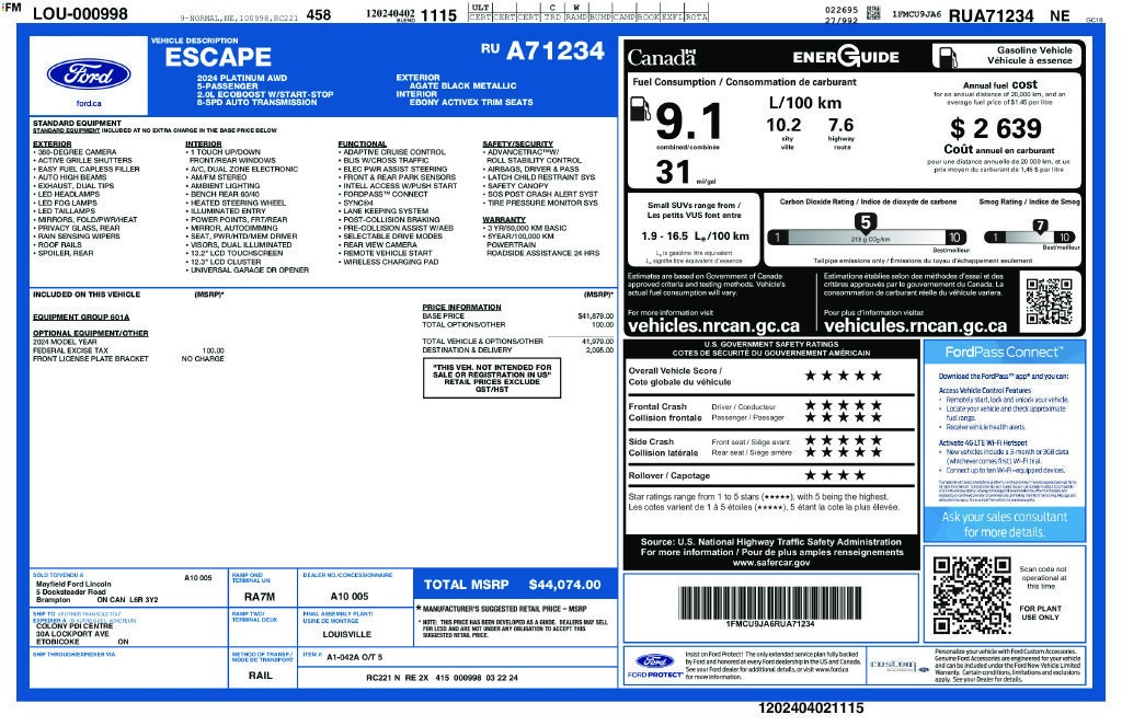 Used 2024 Agate Black Metallic Ford Platinum image 2