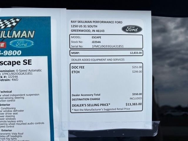 Used 2016 Ford Escape SE with VIN 1FMCU9G93GUA31851 for sale in Greenwood, IN