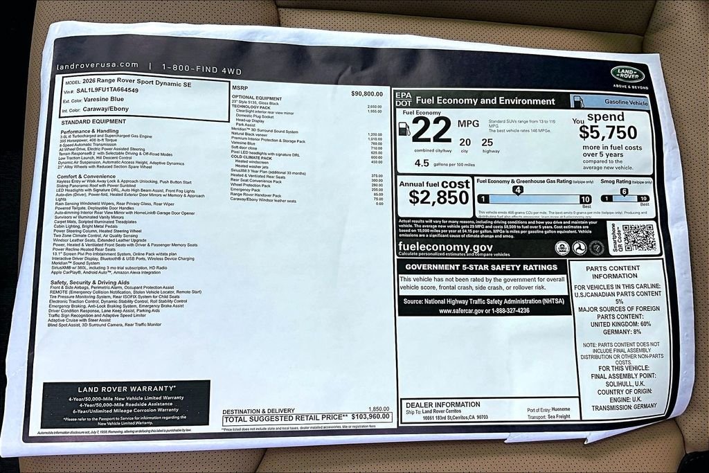 New 2026 VARESINE BLUE Land Rover Dynamic SE image 14