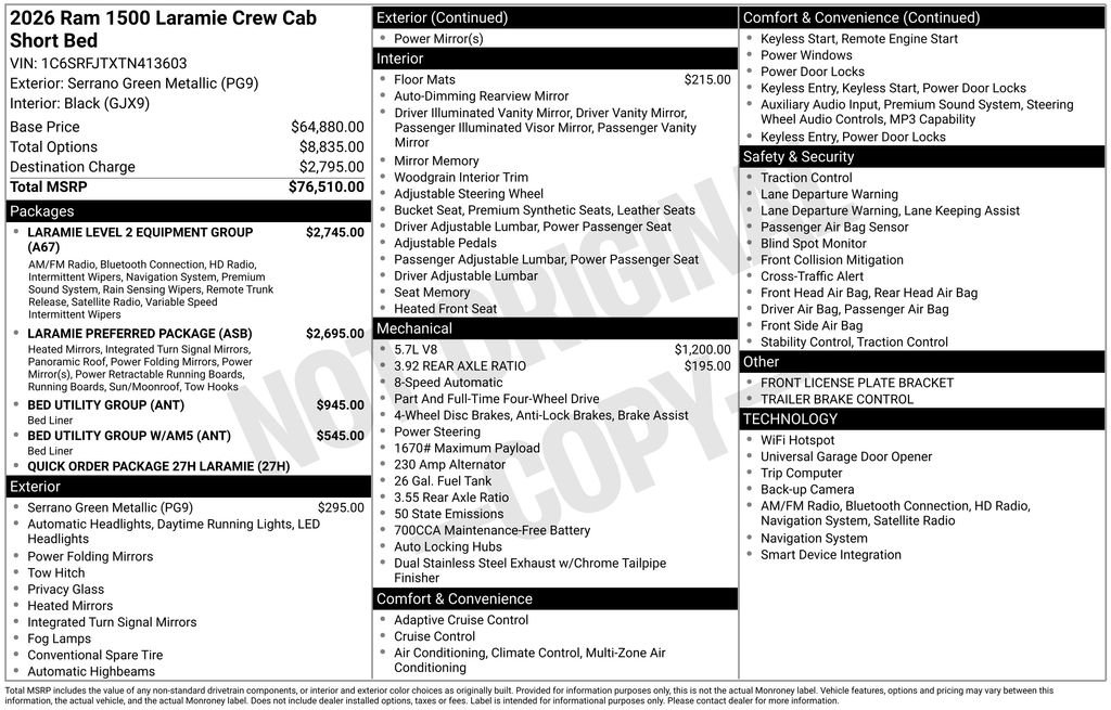 New 2026 Serrano-Green Metallic Exterior Paint RAM Laramie image 3