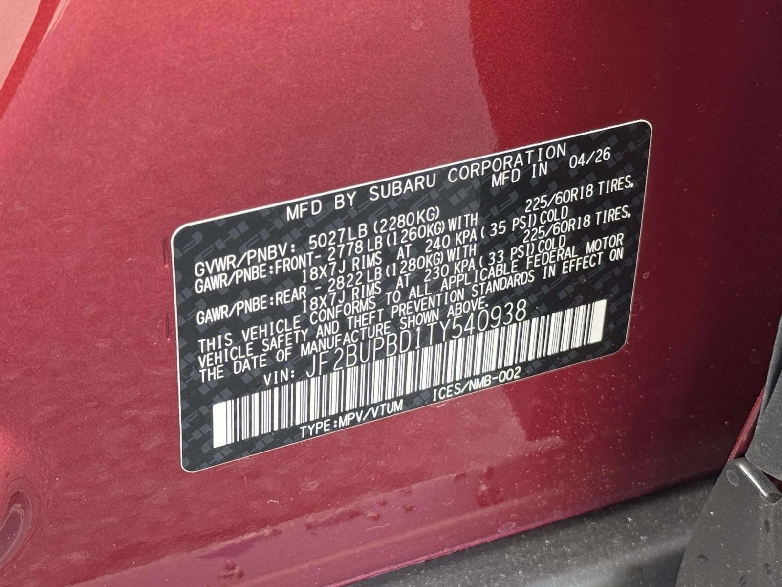 New 2026 CRIMSON RED PEARL SUBARU Premium image 18