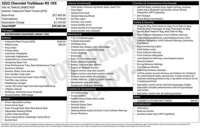 Certified Used 2022 Iridescent Pearl Tricoat Chevrolet RS image 33