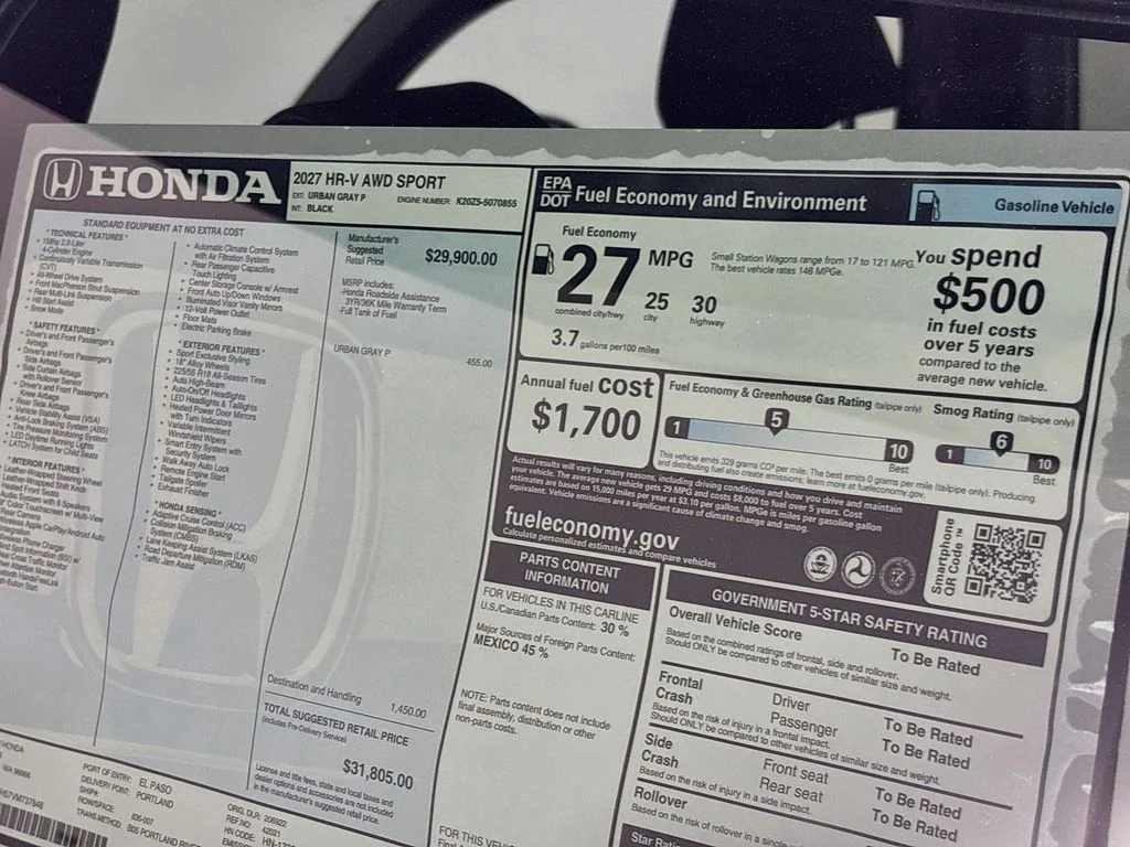 New 2027 Urban Gray Pearl Honda Sport image 23