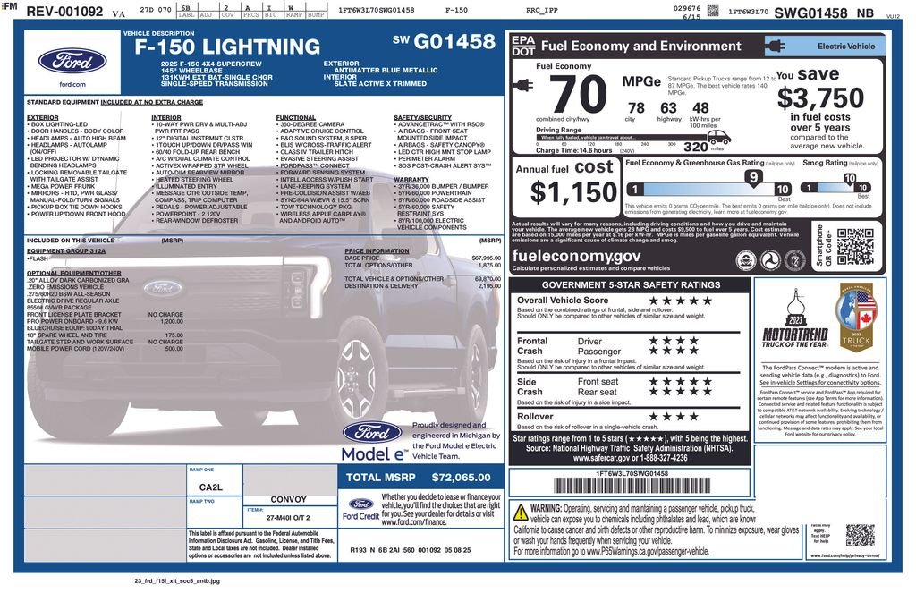 Used 2025 Ford F-150 Lightning Flash with VIN 1FT6W3L70SWG01458 for sale in Christiansburg, VA