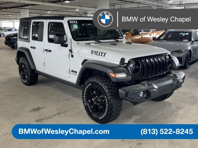 Used 2022 Bright White Clearcoat Jeep Unlimited Willys image 1
