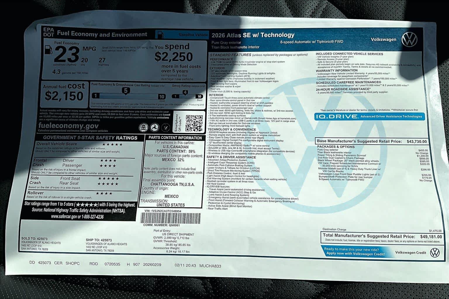 New 2026 Pure Gray Volkswagen 2.0T SE W/TECHNOLOGY image 18