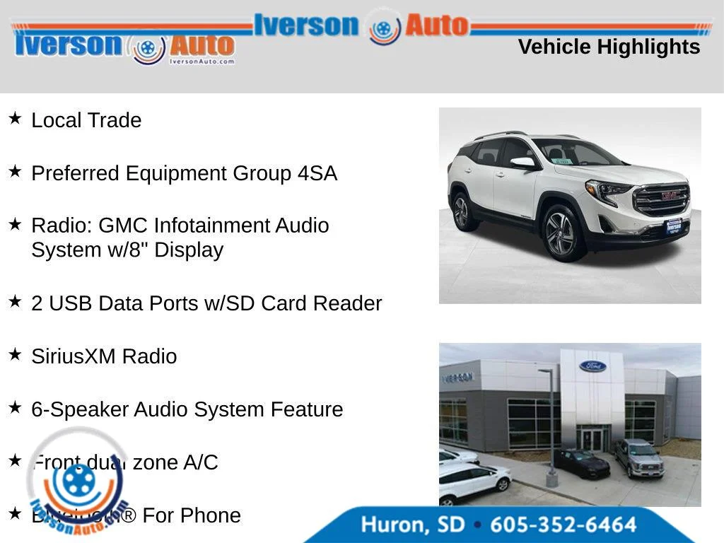 Used 2019 GMC Terrain SLT with VIN 3GKALVEV4KL213489 for sale in Huron, SD
